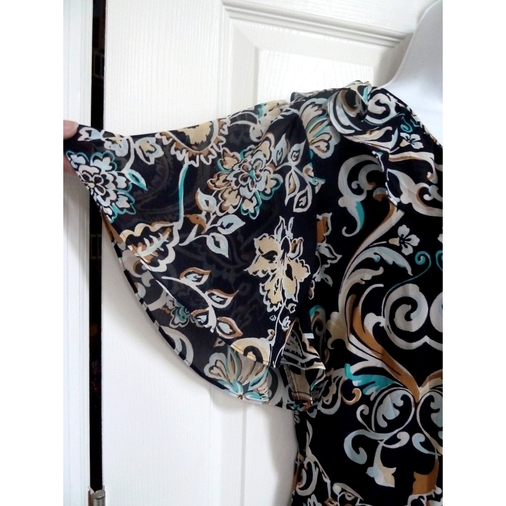 NWT CHICO'S Sz 3=16, XL Midi Dress Ruffle Wrap Paisley Professional Career $179. - Picture 4 of 9